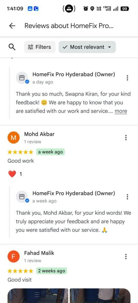 5 Star Google Rating for HomeFix Pro Hyderabad